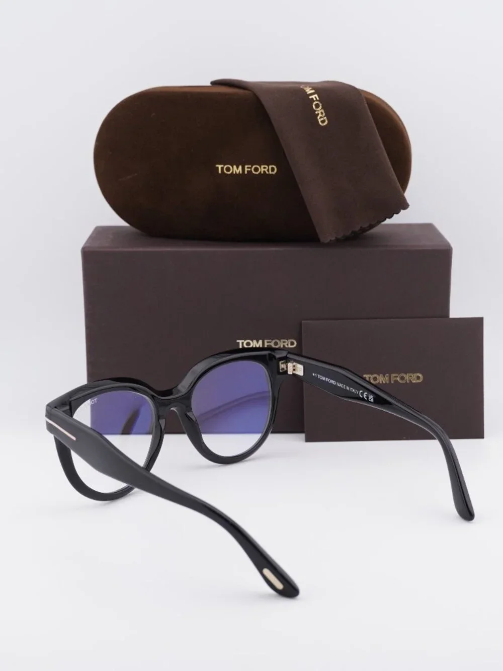 Tom Ford FT5987-B 001 Round Eyeglasses 52mm - Black / Blue Light Block